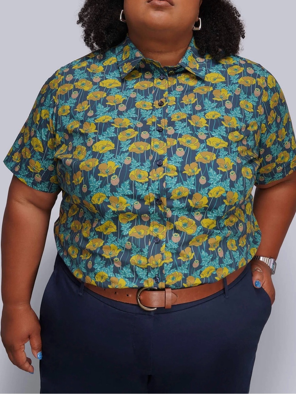 Wildfang the essential button up short sleeve hashtag navy new plus 1x cotton